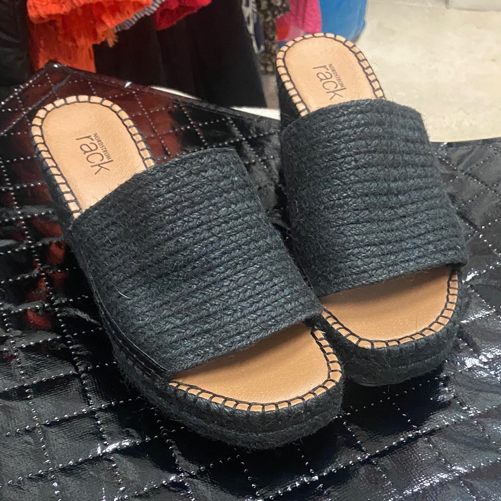Black Espadrille Slide Sandals